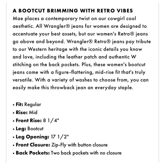WRANGLER Retro Mae Bootcut Jeans 19/20x34 09mwzht - Picture 11 of 12